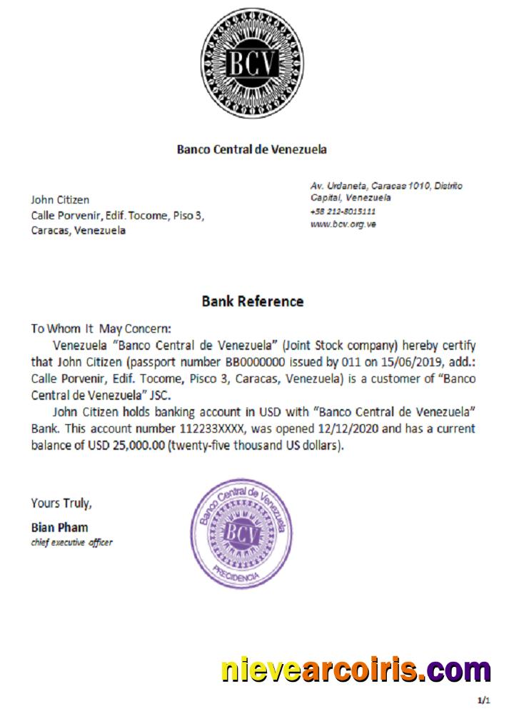 Venezuela Banco Central de Venezuela reference